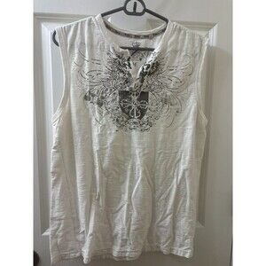 Y2K Guess White T Shirt SLEEVELESS Grunge METALLIC Graphic BABY Tee Tank Top M